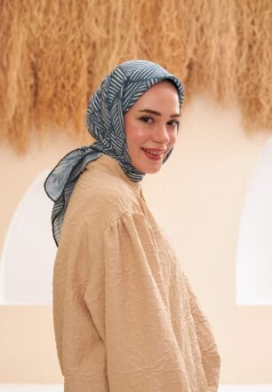 Çizgi Desen Serisi füme Pamuk Viskon Eşarp 1121-16